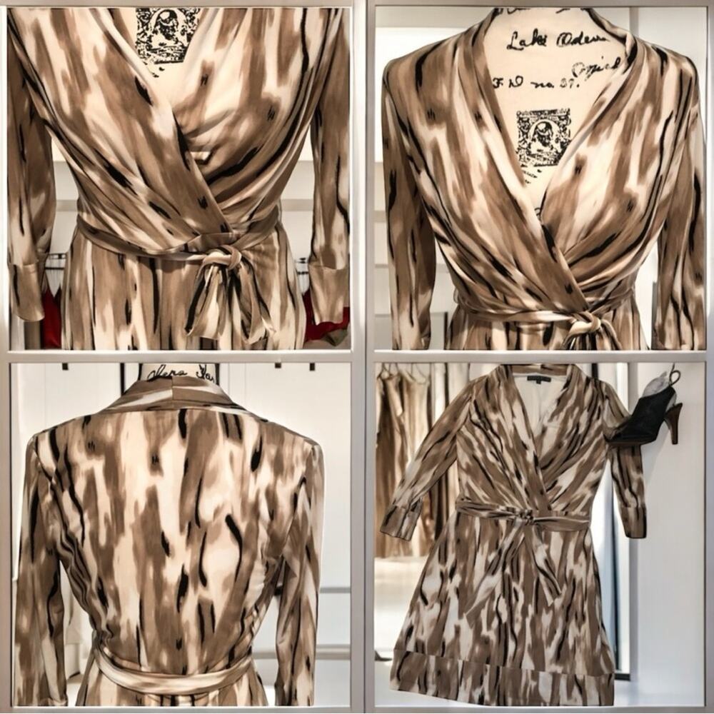 NEW Antonio Melani Wrap Tie Belt 3/4 Sleeve V-Neck Jersey Dress Abstract XS NWOT - Picture 7 of 12